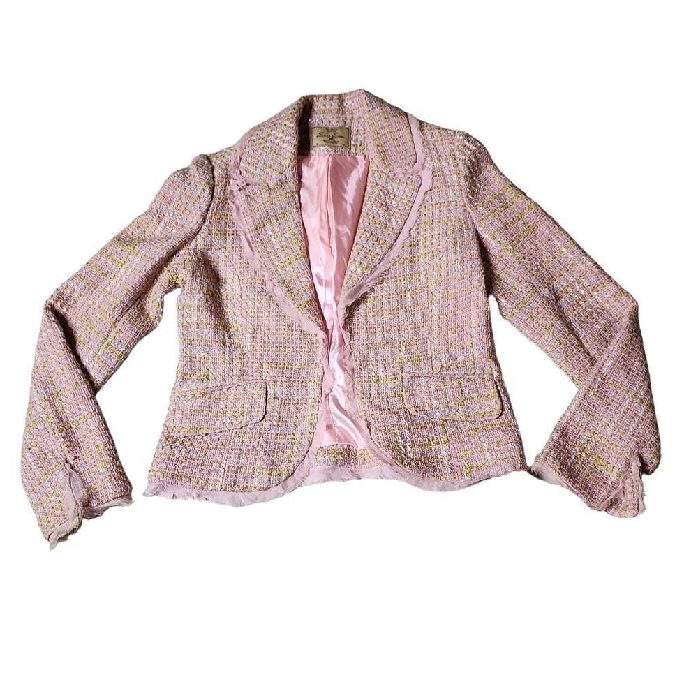 Sans Souci tweed frayed fringe wool blend Chanel vibes blazer sports coat